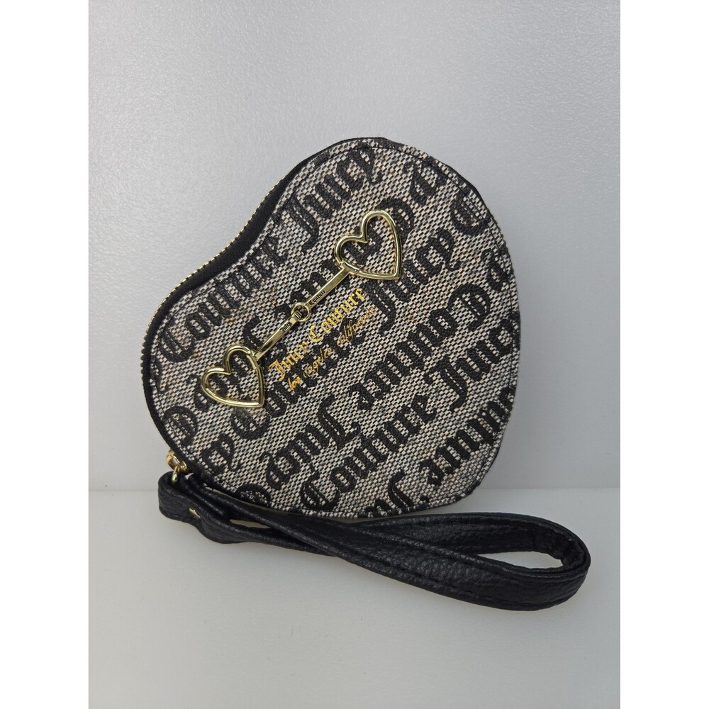 Juicy Couture Heart to Heart Black Grey Heart Shaped Zipper Wristlet Coin Purse